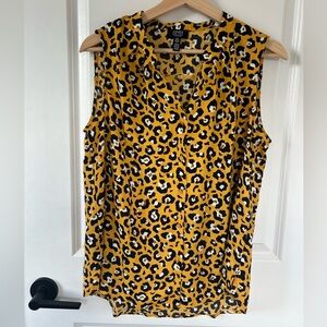 Jones New York Yellow Black Leopard Print Sleeveless Blouse